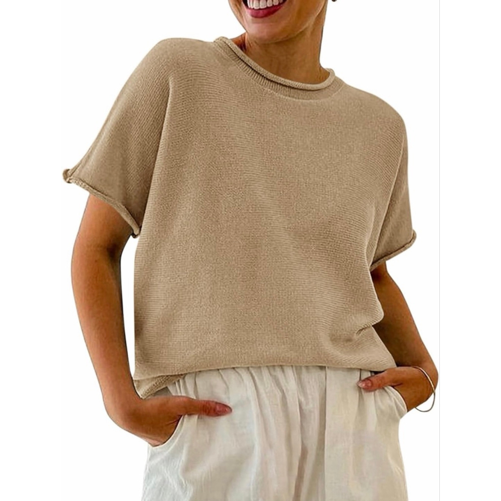 NEW Short Sleeve Lightweight Casual Crewneck Loose Fit Knit T-Shirt M